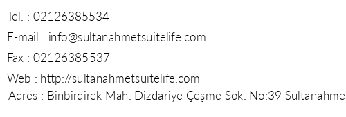 Sultanahmet Suite Life Hotel telefon numaralar, faks, e-mail, posta adresi ve iletiim bilgileri